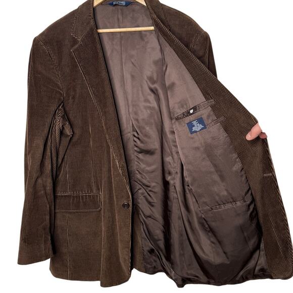 Stafford Men's 44L Corduroy 100% Cotton Blazer Elbow Patches Dinner Jacket Brown - Picture 3 of 9